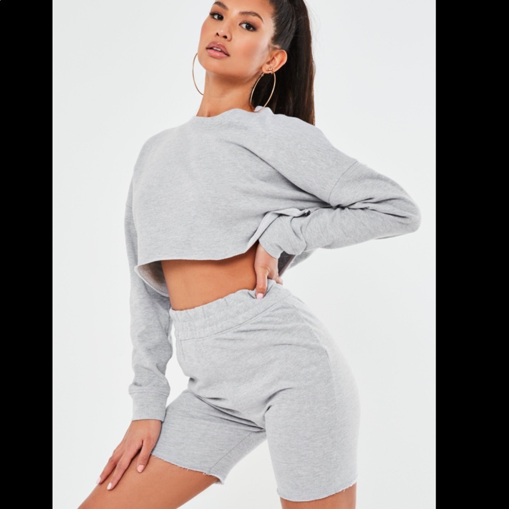 Missguided Marl Cropped Sweater Cycling Shorts Set